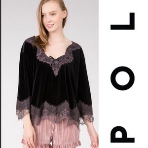 POL Velvet top with contrasting eyelash lace